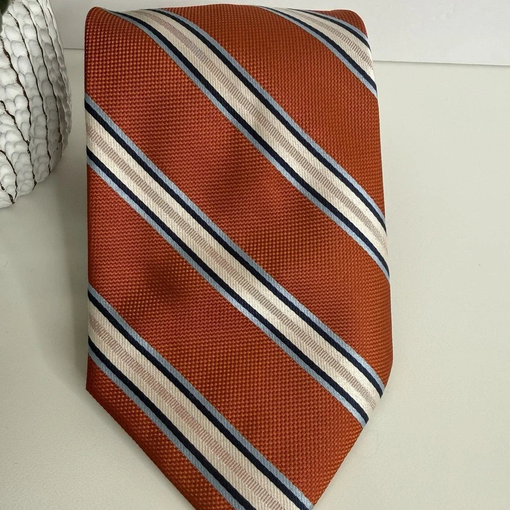 NWOT Nautica Men's Silk Necktie Stripe‎ Orange 3 7/8